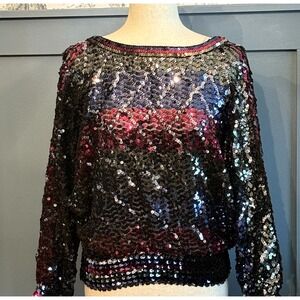 Vintage Party Collectibles Sequin Dolman Sleeve Top – Size Medium‎ – 80s V Back